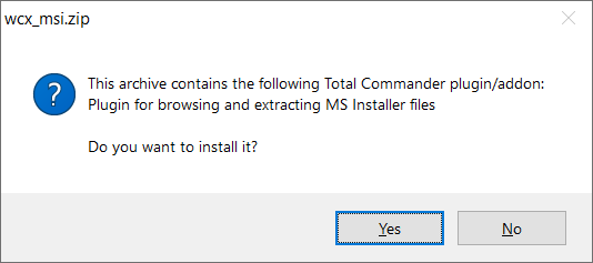 Total Commander asks whether to install the plugin