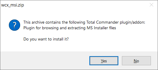 Total Commander se ptá, jestli chcete nainstalovat doplněk